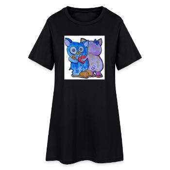 Liebes-Duo Katzengesicht mit Blumen - Frauen T-Shirt-Kleid - Schwarz - Vorne