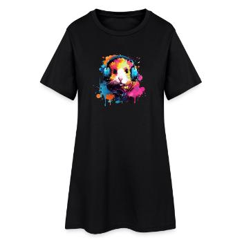 Hamster avec écouteurs Hamster doré Hamster nain - Robe T-shirt Femme - noir - Devant