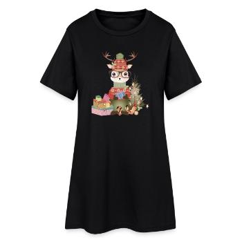 Hirsch mit Weihnachtsgeschenke,Brille und Mütze - Frauen T-Shirt-Kleid - Schwarz - Vorne
