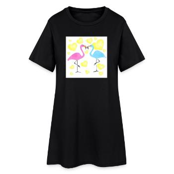 Verliebte Flamingos - Frauen T-Shirt-Kleid - Schwarz - Vorne