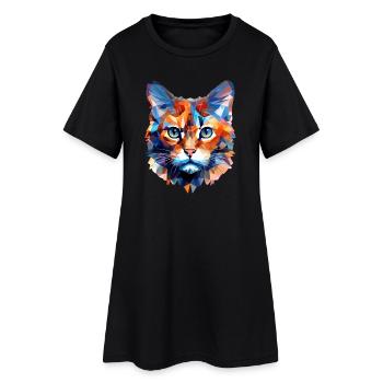 Chat, Polygone, Chats, Tomcat, Chat Domestique, Poil Court - Robe T-shirt Femme - noir - Devant