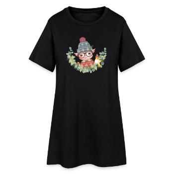 zauberhafter süßer Weihnachtself mit Vogel - Frauen T-Shirt-Kleid - Schwarz - Vorne