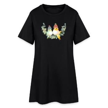 Deux oiseaux colorés avec un chapeau à pompon pour Noël - Robe T-shirt Femme - noir - Devant