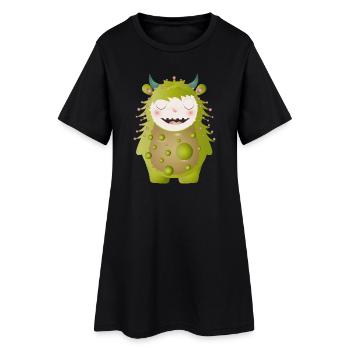 Monstre vert mignon avec des cornes - Robe T-shirt Femme - noir - Devant