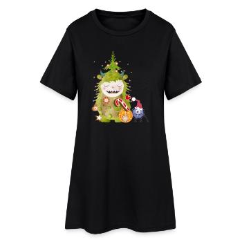 A big and small monster celebrate Christmas - Women’s T-Shirt Dress - black - Front