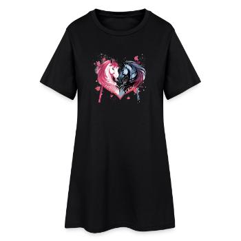 Pferdeköpfe in Herzform - Frauen T-Shirt-Kleid - Schwarz - Vorne