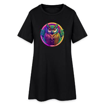 Eule - Frauen T-Shirt-Kleid - Schwarz - Vorne