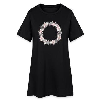 silberfarbener Kranz aus Eukalyptus und Stechpalme - Frauen T-Shirt-Kleid - Schwarz - Vorne