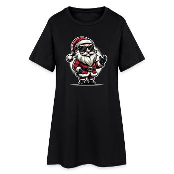 Père Noël avec des lunettes de soleil Déguisement de Noël - Robe T-shirt Femme - noir - Devant