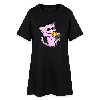 Sphynx Katze Pizza - Frauen T-Shirt-Kleid - Schwarz - Vorne
