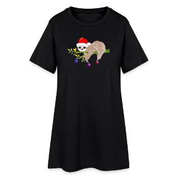 paresseux drôle avec chapeau de père Noël pour Noël - Robe T-shirt Femme - noir - Devant