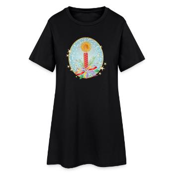 red christmas candle for christmas in frame - Women’s T-Shirt Dress - black - Front