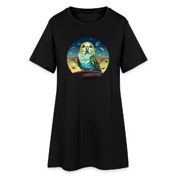 Drôle de perruche avec des ovnis dans l’espace - Robe T-shirt Femme - noir - Devant
