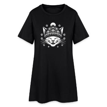 Winter cat - Women’s T-Shirt Dress - black - Front