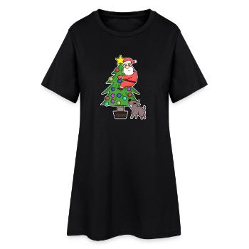Weihnachtsmann auf dem Weihnachtsbaum - Frauen T-Shirt-Kleid - Schwarz - Vorne