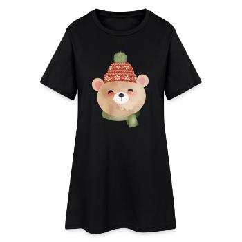 ours mignon avec bonnet à pompon et écharpe en hiver - Robe T-shirt Femme - noir - Devant