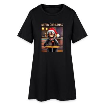 Le singe célèbre Noël avec un chapeau et une boisson - Robe T-shirt Femme - noir - Devant