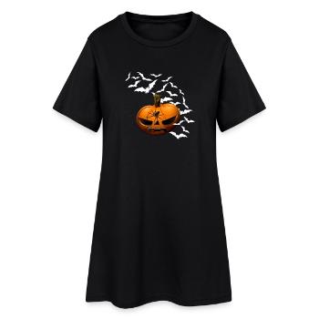 Kürbisse, Fledermäuse, Spinnen, halloween outfit - Frauen T-Shirt-Kleid - Schwarz - Vorne