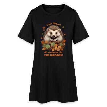Süßer Igel im Laubhaufen - Frauen T-Shirt-Kleid - Schwarz - Vorne