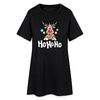 Hohoho Noël boules de Noël renne bande dessinée - Robe T-shirt Femme - noir - Devant