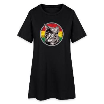 Cat face with reggae flag - Women’s T-Shirt Dress - black - Front