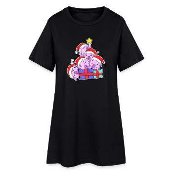 Cochon Cochons Arbre de Noël Noël - Robe T-shirt Femme - noir - Devant