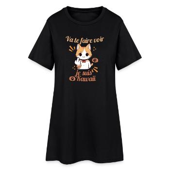 Chat kawaii provocateur - Robe T-shirt Femme - noir - Devant