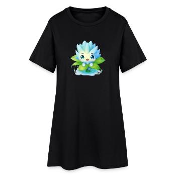 Kawaii Männchen auf Seerose – Blaues Design - Frauen T-Shirt-Kleid - Schwarz - Vorne