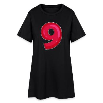 NEUN - 9 - Ziffer rot - Frauen T-Shirt-Kleid - Schwarz - Vorne