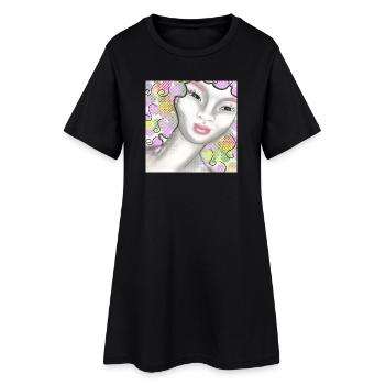 Kunstvolle Frauenportrait mit Pastellfarben - Frauen T-Shirt-Kleid - Schwarz - Vorne