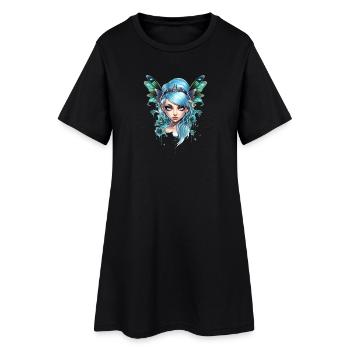 Fée Papillon aux cheveux bleus – Fantaisie - Robe T-shirt Femme - noir - Devant