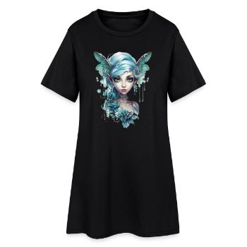 Fée aux cheveux bleus et aux grands yeux – Fantasy - Robe T-shirt Femme - noir - Devant