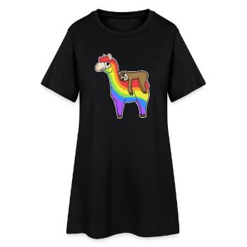 Alpaga paresseux arc-en-ciel Noël - Robe T-shirt Femme - noir - Devant
