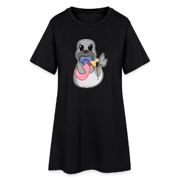Motif bébé lion de mer - Robe T-shirt Femme - noir - Devant