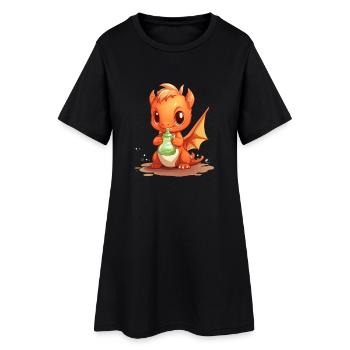 Cute Drinking Baby Dragon Kawaii Shirt - Women’s T-Shirt Dress - black - Front
