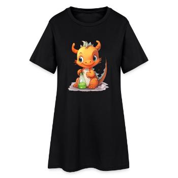 Bébé Dragon Orange Biberon Shirt mignon - Robe T-shirt Femme - noir - Devant