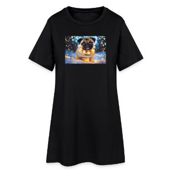 Carlin mignon avec des lumières de Noël - Robe T-shirt Femme - noir - Devant