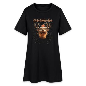 Weihnachtsmotiv Rentier - Weihnachtsoutfit lustig - Frauen T-Shirt-Kleid - Schwarz - Vorne