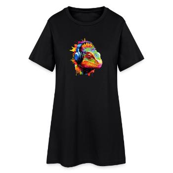 Chamäleon mit Kopfhörer Musik Chamäleons - Frauen T-Shirt-Kleid - Schwarz - Vorne