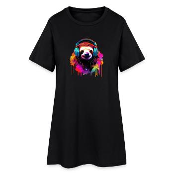 Paresseux avec des écouteurs Musique Paresseux fatigué Paresseux - Robe T-shirt Femme - noir - Devant