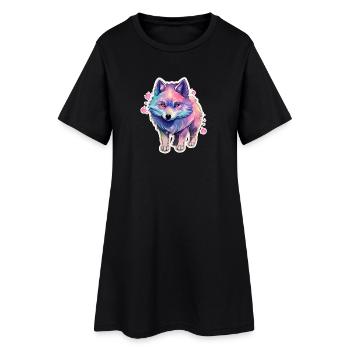 Mignon petit chien avec une fourrure arc-en-ciel - Robe T-shirt Femme - noir - Devant