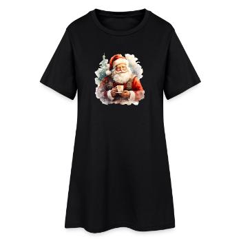 Watercolor Santa Claus with a cup - Women’s T-Shirt Dress - black - Front