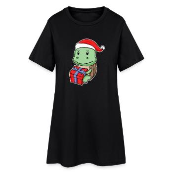 Turtle with Christmas hat - Women’s T-Shirt Dress - black - Front