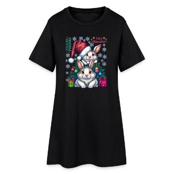 Lapins de Pâques festifs avec chapeau de Noël - Robe T-shirt Femme - noir - Devant