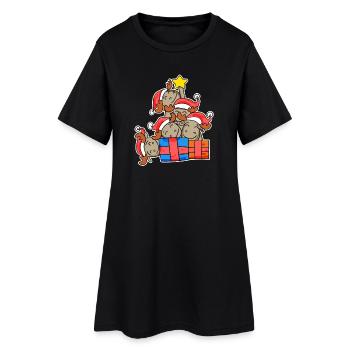 Elch Weihnachtsbaum Weihnachten - Frauen T-Shirt-Kleid - Schwarz - Vorne
