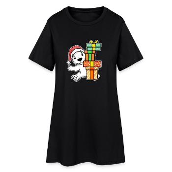 Eisbär mit Weihnachtsmütze und Weihnachtsgeschenk - Frauen T-Shirt-Kleid - Schwarz - Vorne