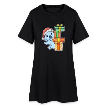 Koala mit Weihnachtsmütze und Weihnachtsgeschenk - Frauen T-Shirt-Kleid - Schwarz - Vorne