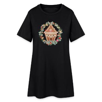 Lebkuchenhaus im Eukalyptus Kranz für Weihnachten - Frauen T-Shirt-Kleid - Schwarz - Vorne