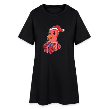 Huhn mit Weihnachtsmütze und Weihnachtsgeschenk - Frauen T-Shirt-Kleid - Schwarz - Vorne