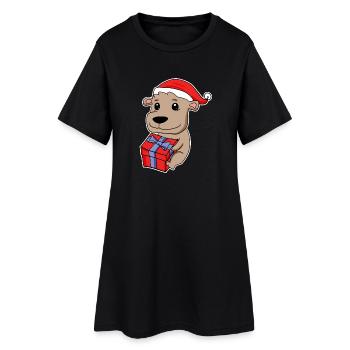 Ours avec chapeau de Père Noël - Noël - Robe T-shirt Femme - noir - Devant